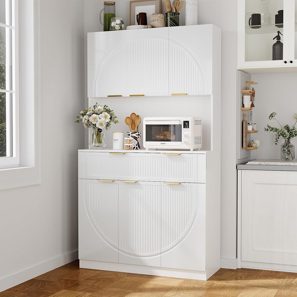 71" Kitchen Pantry Cabinet with Build-in Charging Station, White Modern ...
