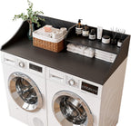 Memobarco 2 Tiers Washer Dryer Countertop, 54" Width x 27.5" Depth Laundry Countertop Organization, Wooden Washer and Dryer Topper for Folding, Sorting & Ironing, Easy to Install, Black