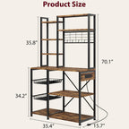 IDEALHOUSE Bakers Rack with Power Outlet, Microwave Stand with 2 Wire Drawer, Industrial Coffee Bar Station, 7-Tier Kitchen Bakers Rack with Large Storage for Spice, Pots Organizer, Rustic Brown