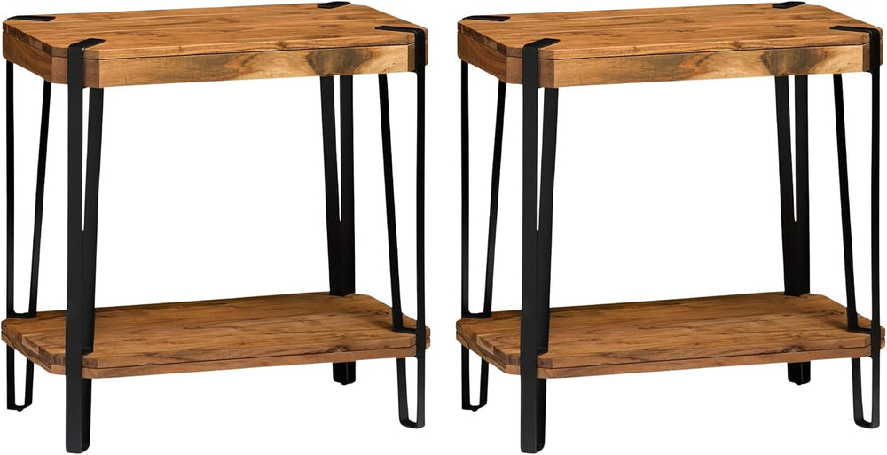 Ryegate Live Edge Modern End Tables Set of 2-2-Tier Acacia Wood Nightstands w...
