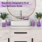 Purple Glass Bathroom Accessories Set 5 Pcs, Purple Bathroom Set, Soap Dispenser and Toothbrush Holder Set, Qtip Holder Set, Vintage Bathroom Sink Set, Cute Bathroom Decor