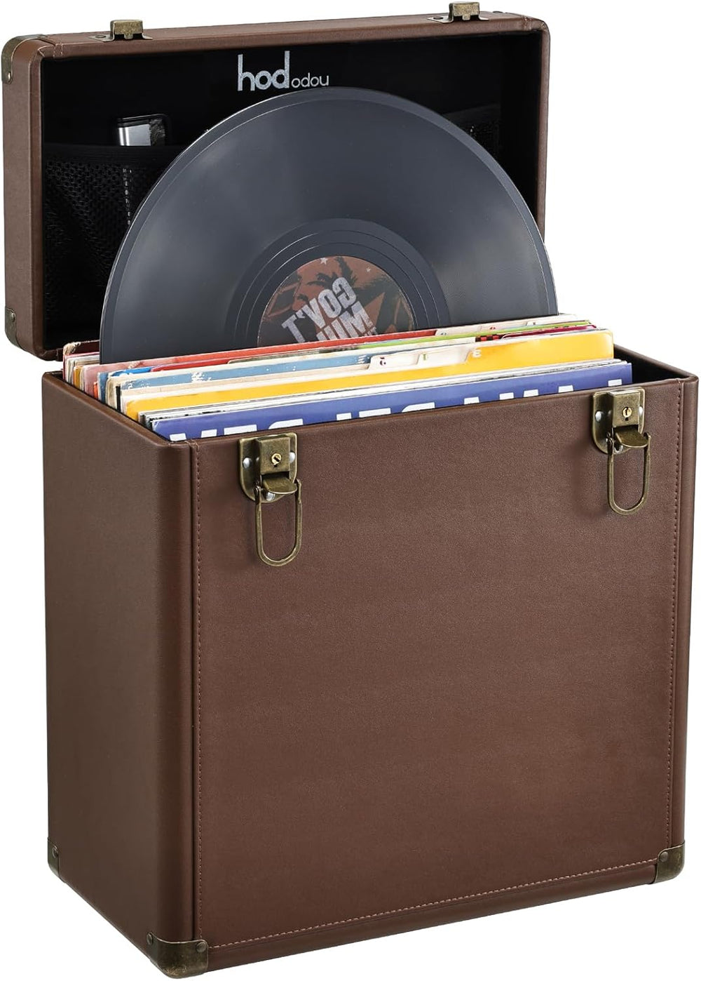Hododou Vinyl Record Storage Box with Lock Record Organizer Storage for 30+ S...