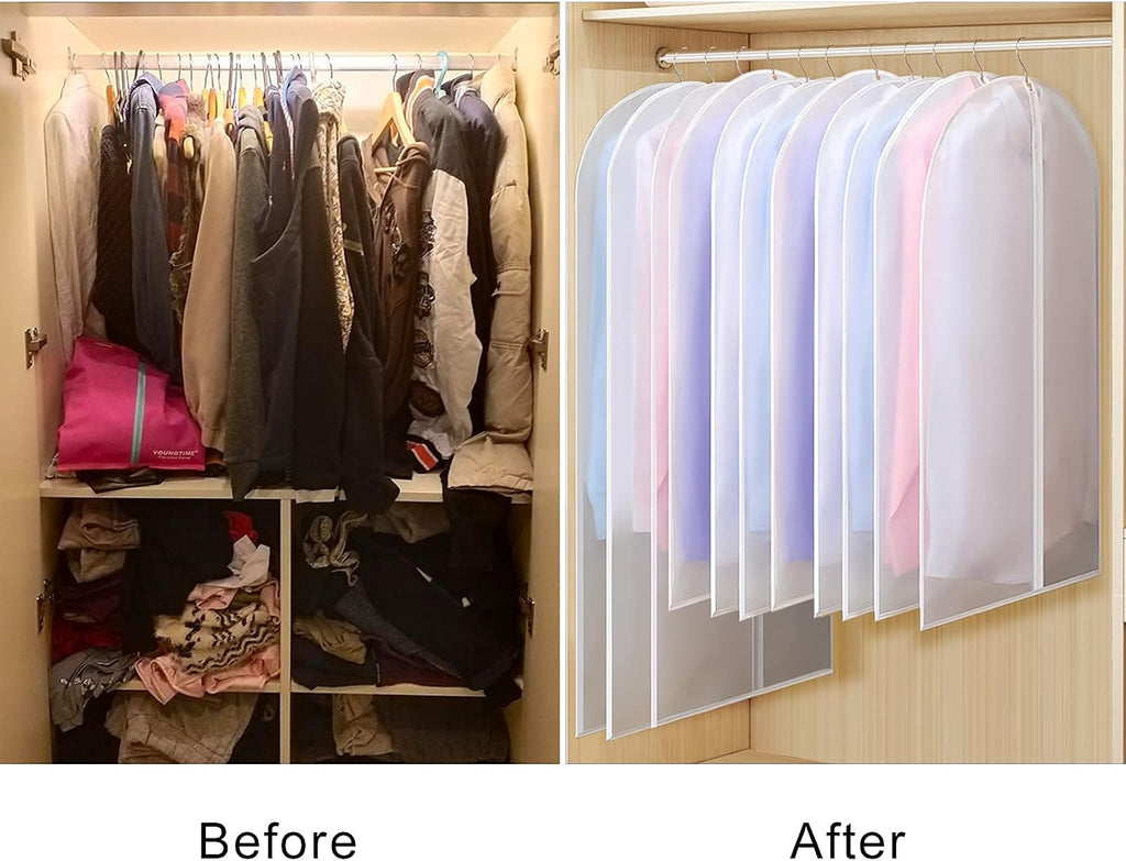 Univivi Clear Garment Bags for Hanging Clothes, Suit Cover, 60 inch, 6 Pack | Long Dress Bags with Nylon Zipper, PEVA, Washable Foldable Suit Cover for Storage Long Dress, Gown, Suit, Long Winter Coat