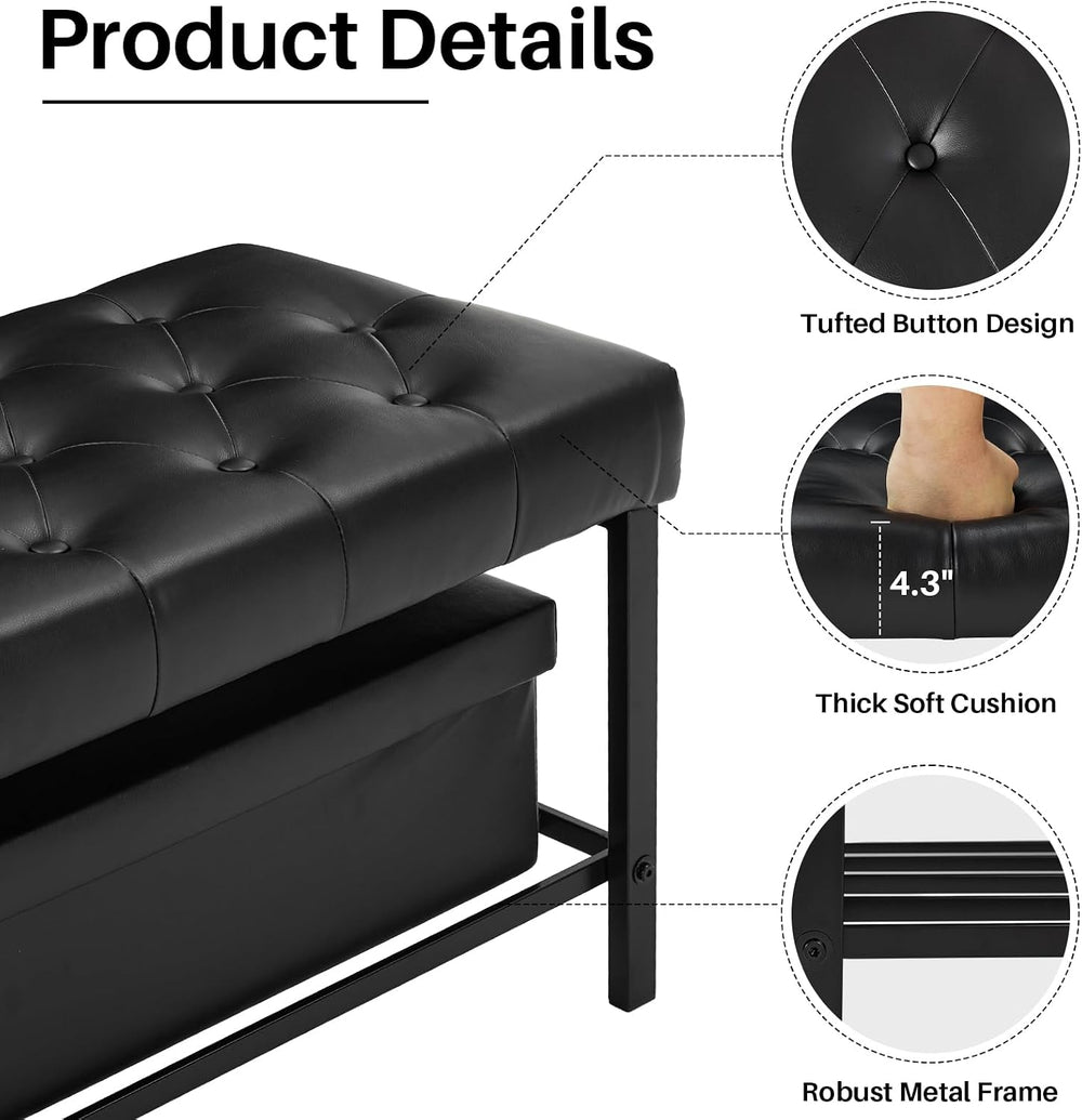 SOFTHION 55.5" End of Bed Bench, Faux Leather Entryway Bench, Black | Mo...