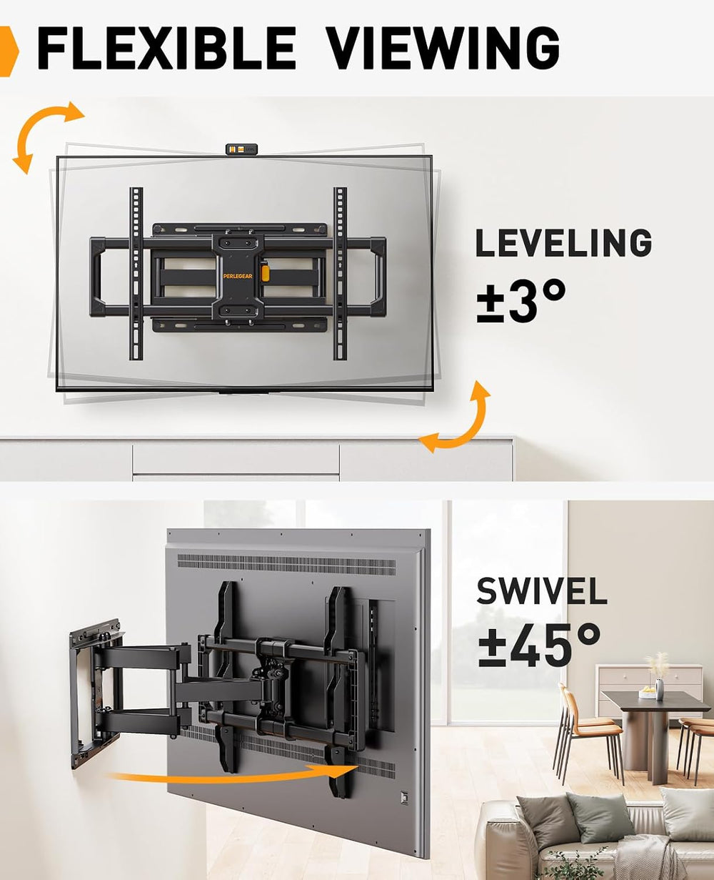 Perlegear Full Motion TV Wall Mount for 42–86 inch TVs up to 132 lbs | 30% th...