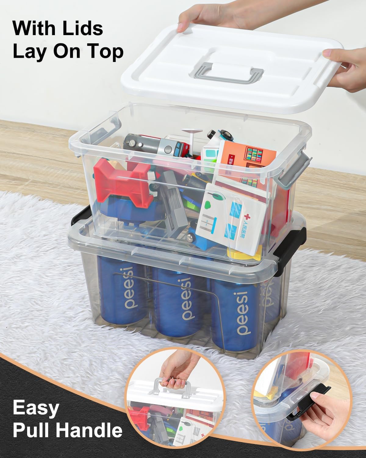 Plastic Storage Bins with Lids 6 Pack Storage Organizer, 7 Quart Stackable Storage Bins with Buckle Lids and Handle easy for Home Office Pantry Organization, Clear