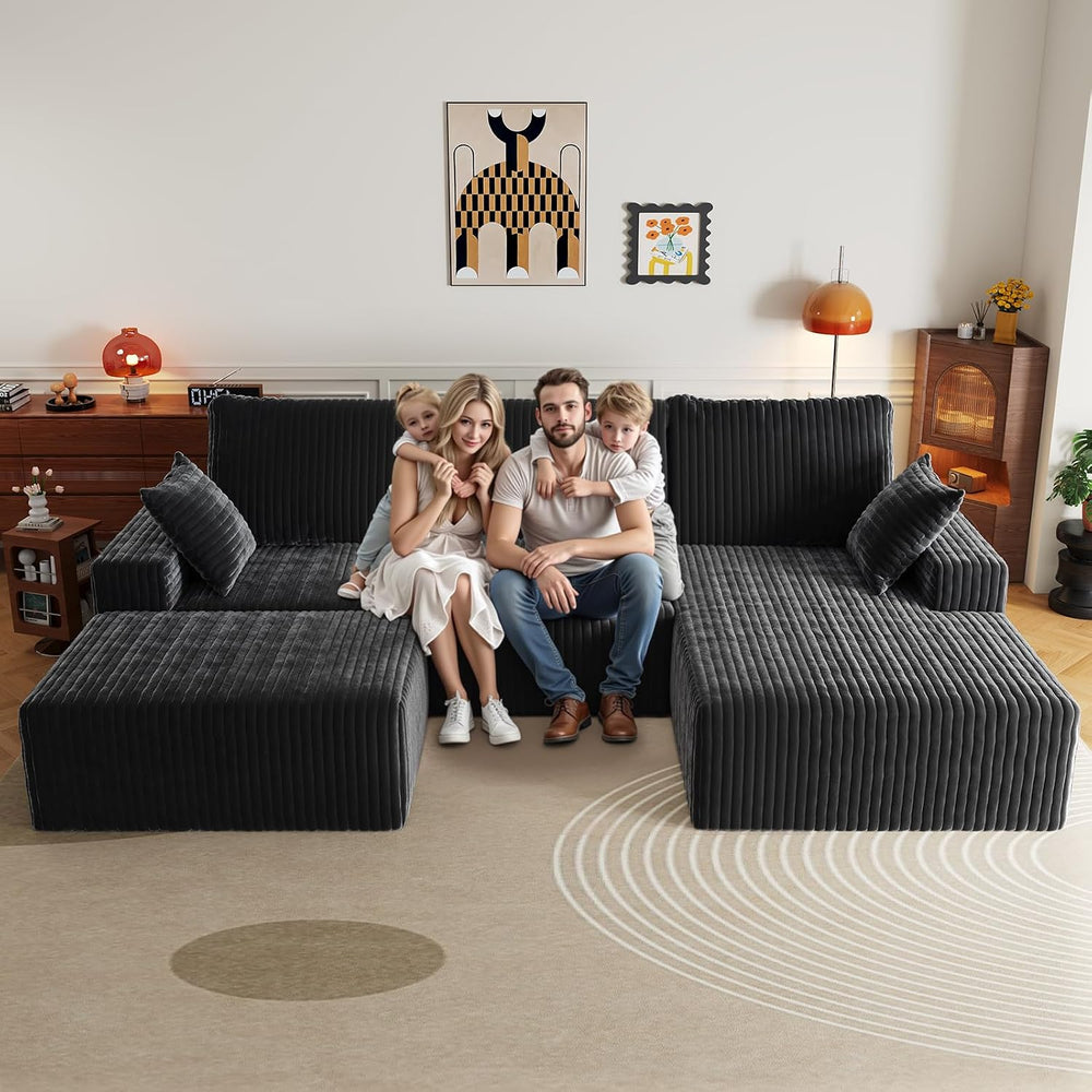 108" U-Shape Modular Sectional Cloud Couch with Ottoman, Deep Seat Couch...