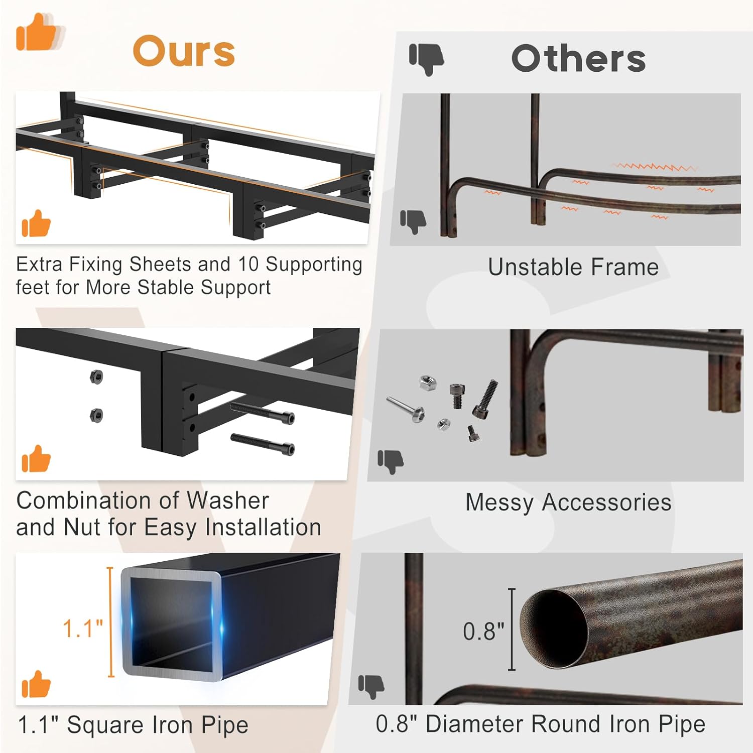 8ft Firewood Rack Outdoor with Waterproof Widened Cover, Heavy Duty Firewood Holder Included Supporting Strap, Powder-coated Wood Rack for Firewood Storage