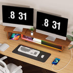 Artswish Monitor Riser Stand with Charging Station & RGB Light, Adjustable Angle Dual Monitor Stand for Desk, Computer Desk Shelf with Sliding Door, Desk Organization for Top of Desk, Walnut cOLOR