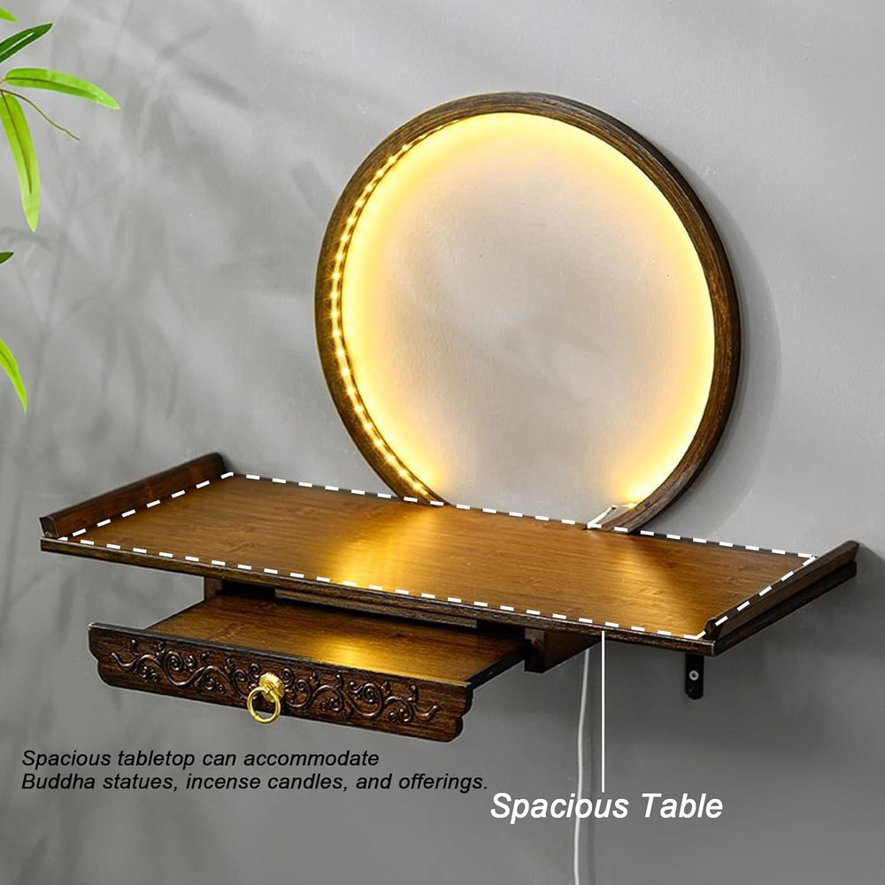 Wall-Mounted Buddha Statue Stand with LED, Small Buddhist Shrine Altar Table,...