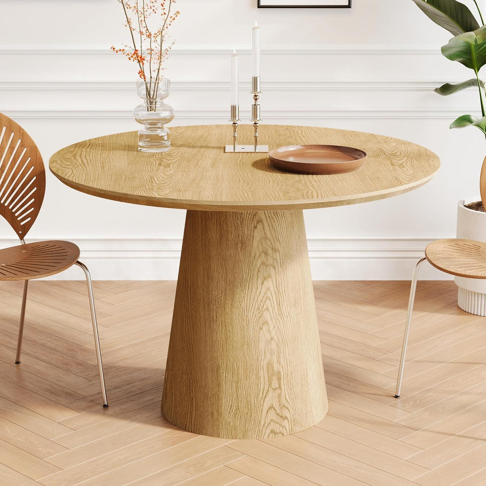 Farmhouse Round Dining Table for 4-5, 43" Round Wooden Kitchen Table wit...