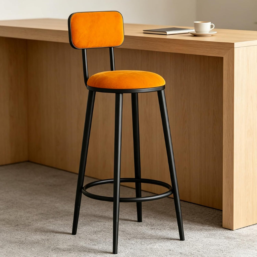 Tall Executive Office Chair, Metal Frame Side Chair, Commercial Stainless Steel Stool, Bar Stools, for Small Spaces Home Bedroom Study(Orange,75cm)
