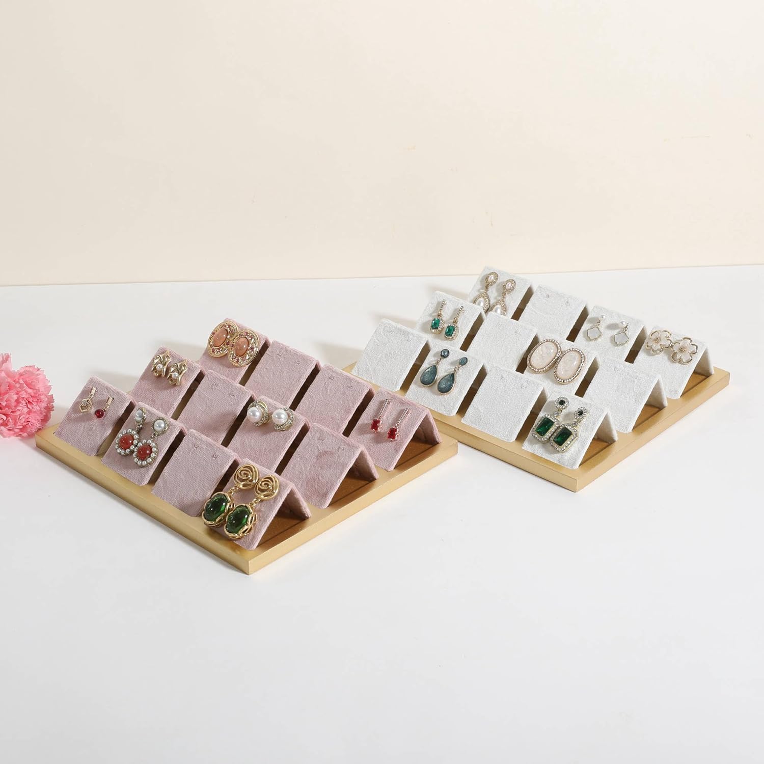 GemeShou Golden coated earring display stand for selling, velvet stud earring holder for jewelry display, Jewlery earring storage organizer tray, studs holder jewelry organizer【Earring holder-white】