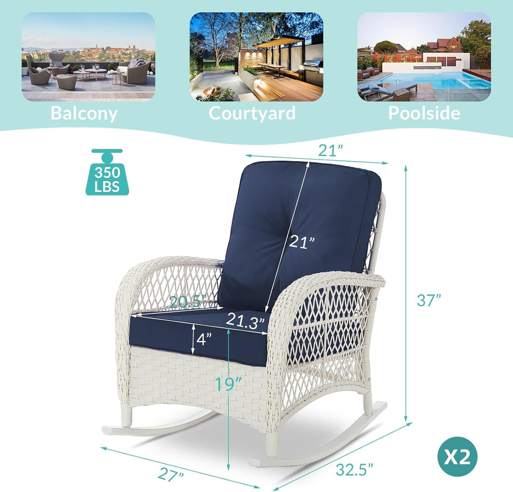 MEETWARM Outdoor Wicker Rocking Chairs Set of 2, Rattan Patio Rocker Chairs w...