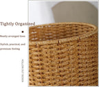 Umbrella Stand with Water Catch, Storage Basket, Rattan-style Umbrella Walking Stick Yoga Mat Holder, Freestanding Woven Bucket Shelf for Entryway Hallway Doorway Home (E-19.3″H)