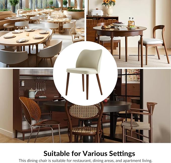 Dining Chairs Set of 6, Upholstered Kitchen Dining Room Chair Set Morden Accent Side Dinner Chair with Curved Padded Back Wood Legs for Restaurant/Cafe, Ivory