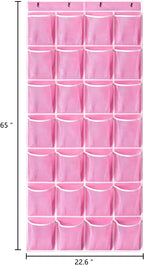 KEEPJOY 28 Pockets Hanging Shoe Organizer, Over the Door Shoe Organizer, Hanging Door Shoe Holder Rack with Mesh Pockets Large Size 65 x 23 Inch (Pink-1Pack)