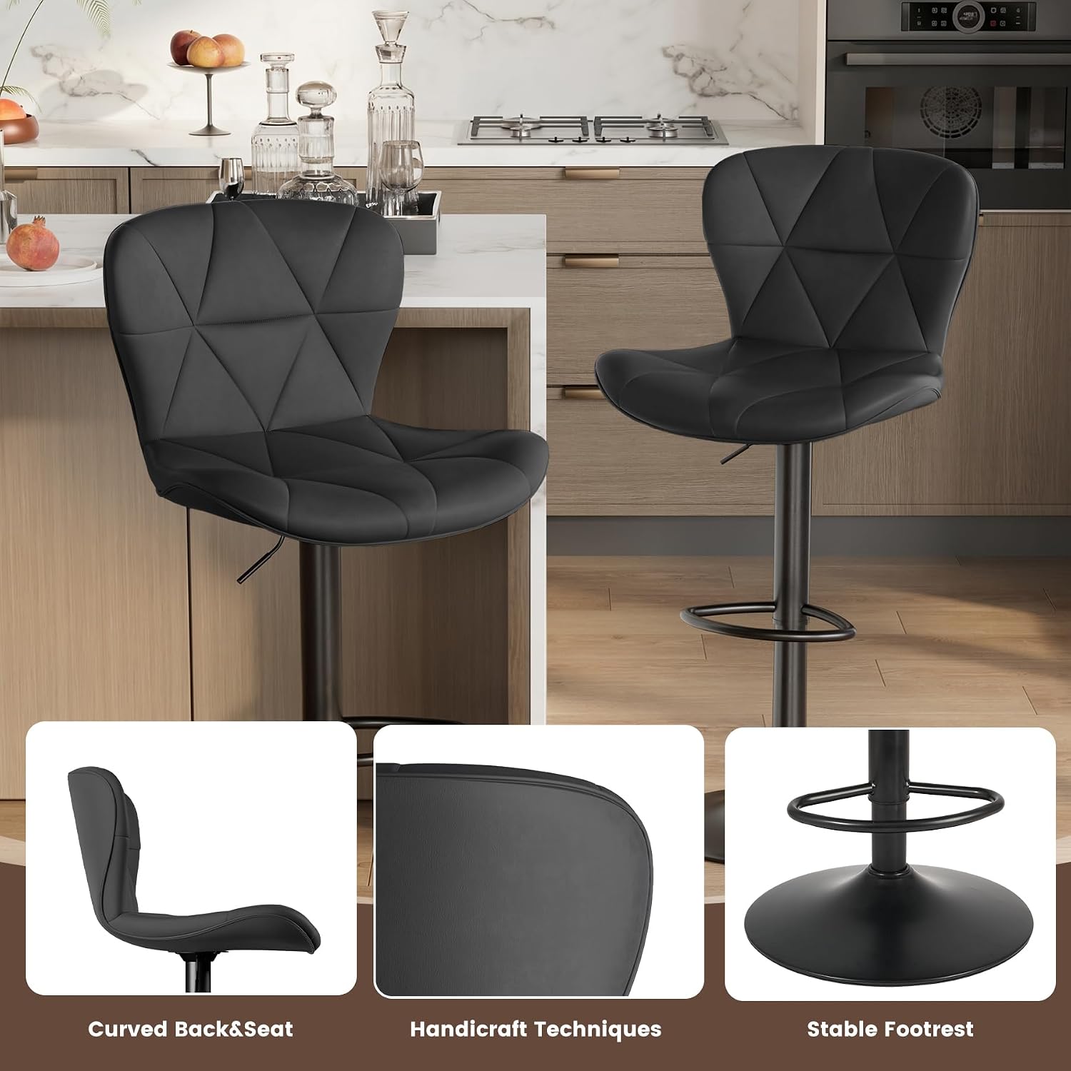 Miereirl 3-Piece Counter Height Bar Table Set, 55 Inch Walnut Pub Dining Table & 2 White Swivel Adjustable Bar Stools, PU Leather Counter Chairs with Backrest for Kitchen Island Dining Room