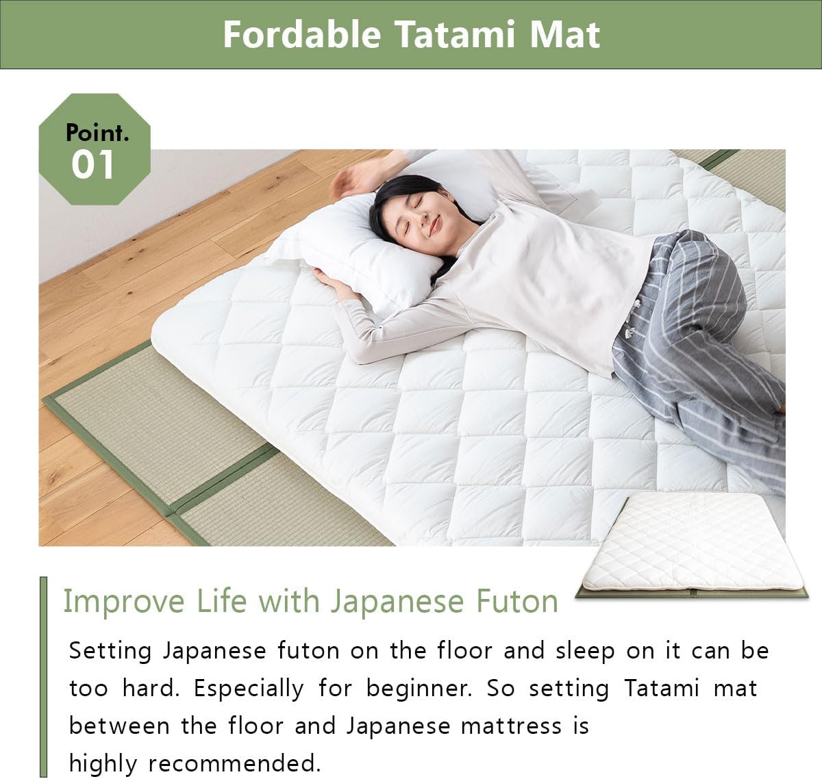 EMOOR Japanese Futon Mattress Premium CLASSE and Tatami Mat Set Queen, Floor Sleeping Mat Sikibuton Igusa Natural Cotton