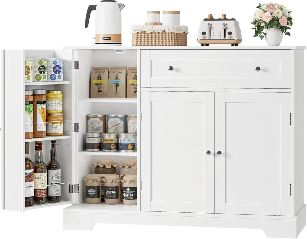 HOSTACK 41" W Kitchen Sideboard Buffet Cabinet, Small Coffee Bar, White