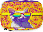 Sunglasses Cat Pizza Pattern Pill Organizer Travel Medicine Case with Zipper Daily Vitamin Storage Bag Portable 8 Slot Weekly Pill Box Supplement Holder for Home Office Gym Travel