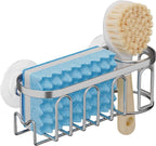 Sink Caddy Sponge Holder for Kitchen Sink 2 Suspension Options(Suction Cups and Adhesive Hook), SUS304 Stainless Steel, Silver