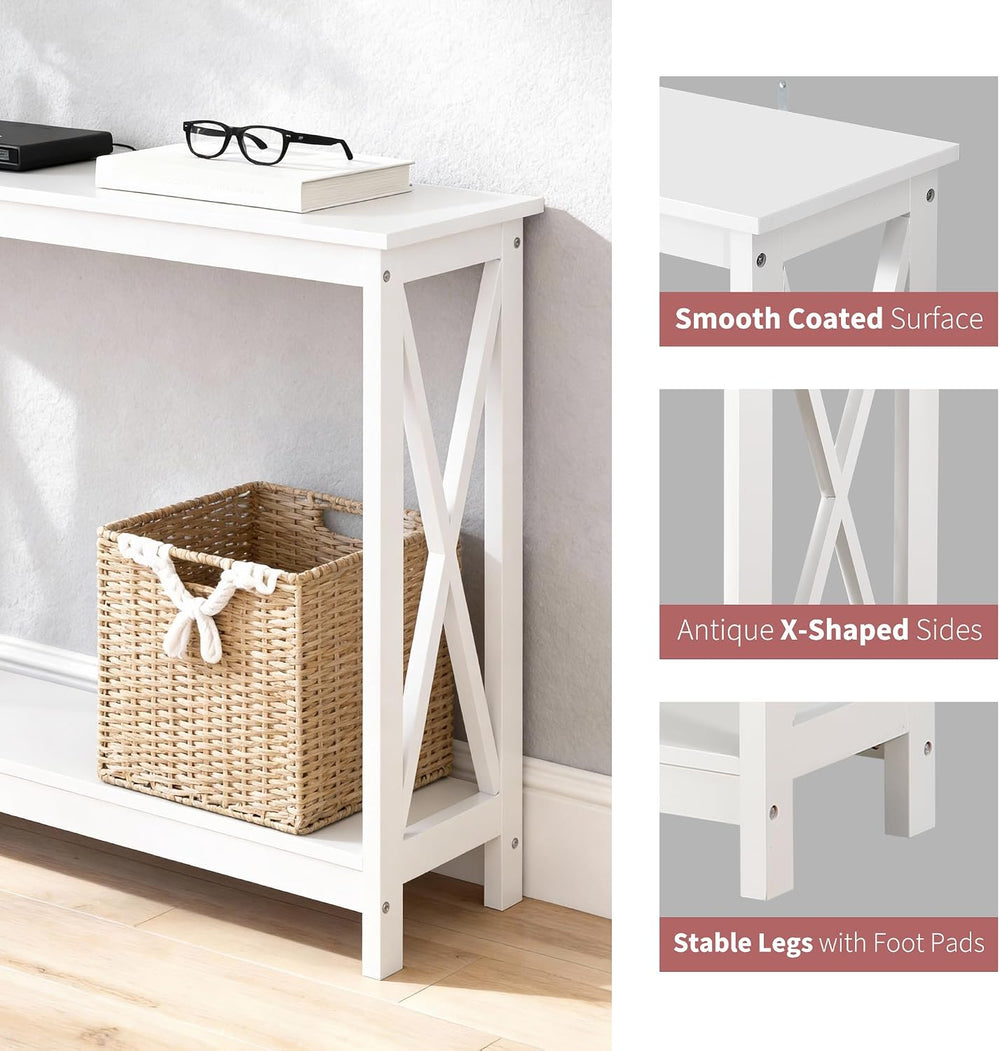 ZenStyle Sofa Side Console Table with 2 Storage Shelves Narrow Accent Table f...