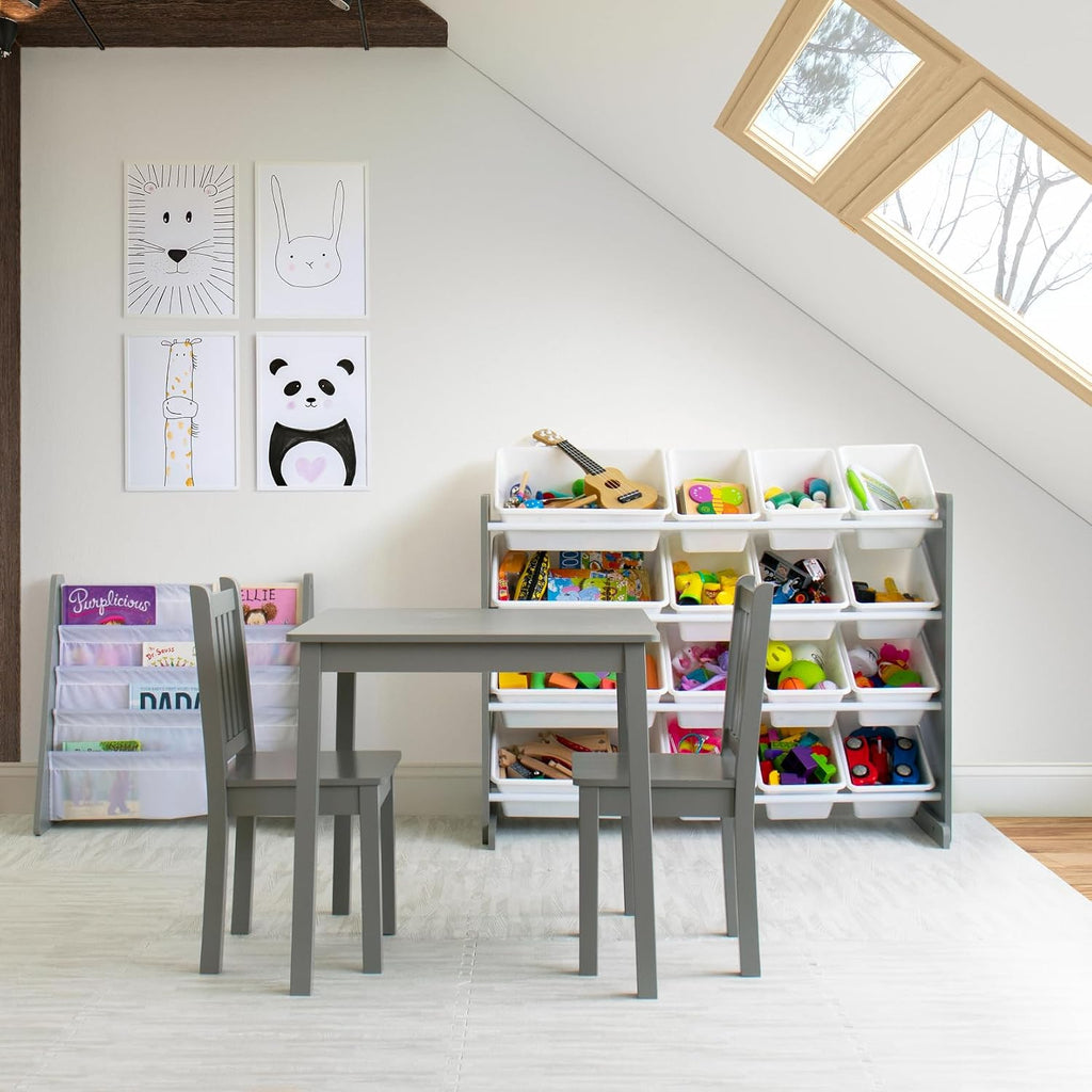 Humble Crew Toddler Table and Chair Set for Kids, Wood Activity Furniture | Sturdy 3 piece playroom or bedroom desk, perfect size for crafts, snacks, homework, and learning, includes 2 matching seats