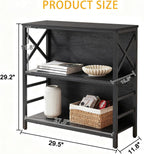 MNEETRUNG Small Bookshelf,3 Tier Industrial Bookcase with Metal Frame and Backboard,Low Black Book Shelf,Book case for Small Spaces,Living Room,Bedroom and Home Office