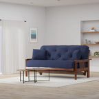 Stanford Futon Set - Full Size Futon Frame with Mattress Included (8 Inch Thick Mattress, Twill Navy Blue Color), Heavy Duty Wood, Popular Sofa Bed Choice