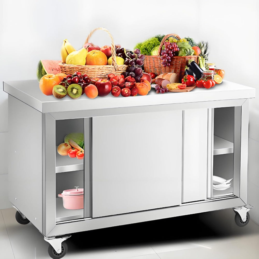 Stainless Steel Work Table Kitchen Prep with Cabinet,Commercial Heavy Duty 2 ...