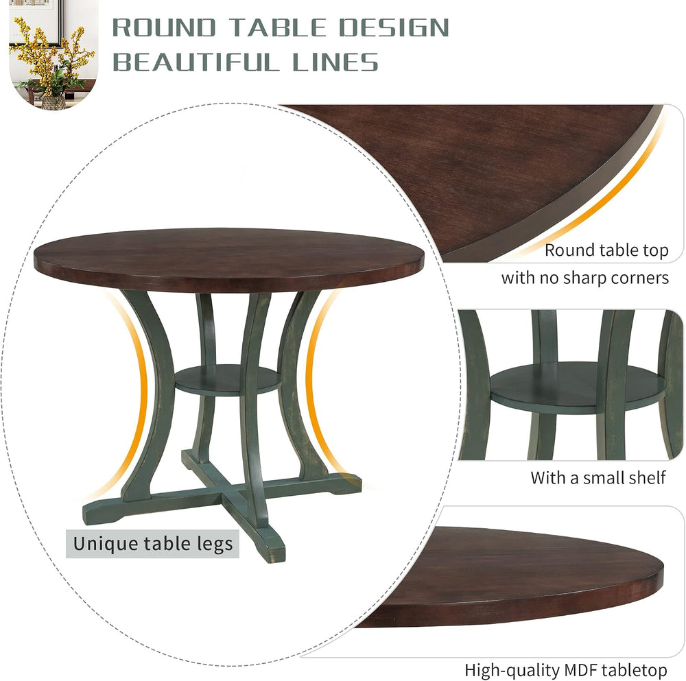 Merax 5 Piece Round Dining Table Set 4 Retro Chairs with Special-Shaped Table...
