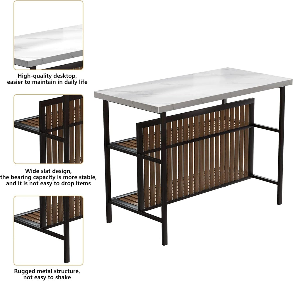 Recaceik 3 Piece Pub Set, Rectangular 2 Bar Stools, Faux Marble Dining Room S...
