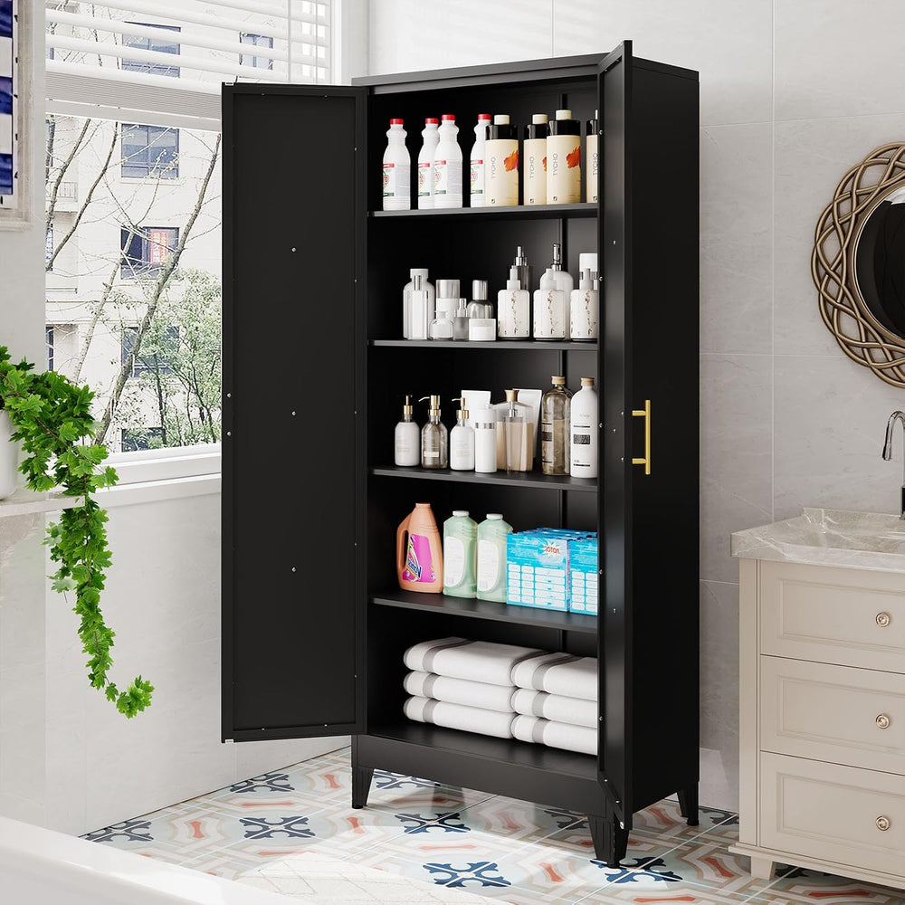 pozdeg 71" Tall Kitchen Pantry Cabinet, Metal Storage Cabinet with 2 Doo...