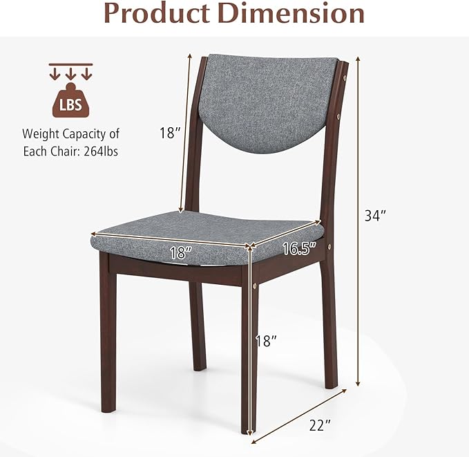 GOFLAME Wood Dining Chairs Set of 4, Linen Fabric Upholstered Kitchen Side Chairs with Padded Seat & Back, Rubber Wood Legs, Farmhouse Armless Dining Room Chairs for Living Room Restaurant