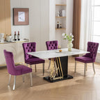 Mid Century Modern Dining Chairs Set of 6, Purple Velvet Upholstered Tufted Back, Kitchen & Dining Room Chairs, Brushed Silver Metal Legs, Nailhead Trim, Sillas para Comedor (Purple, 6 Pcs)