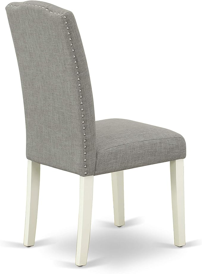 East West Furniture 1NDEN5-LWH-06 5 Piece Dining Table Set for 4 Includes a Rectangle Kitchen Table with Dropleaf and 4 Dark Shitake Linen Fabric Upholstered Chairs, 30x48 Inch, Linen White