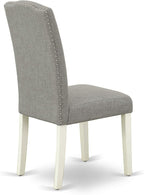 East West Furniture CAEN5-LWH-06 5 Piece Dining Room Furniture Set Includes a Rectangle Dining Table and 4 Dark Shitake Linen Fabric Upholstered Parson Chairs, 36x60 Inch, Linen White