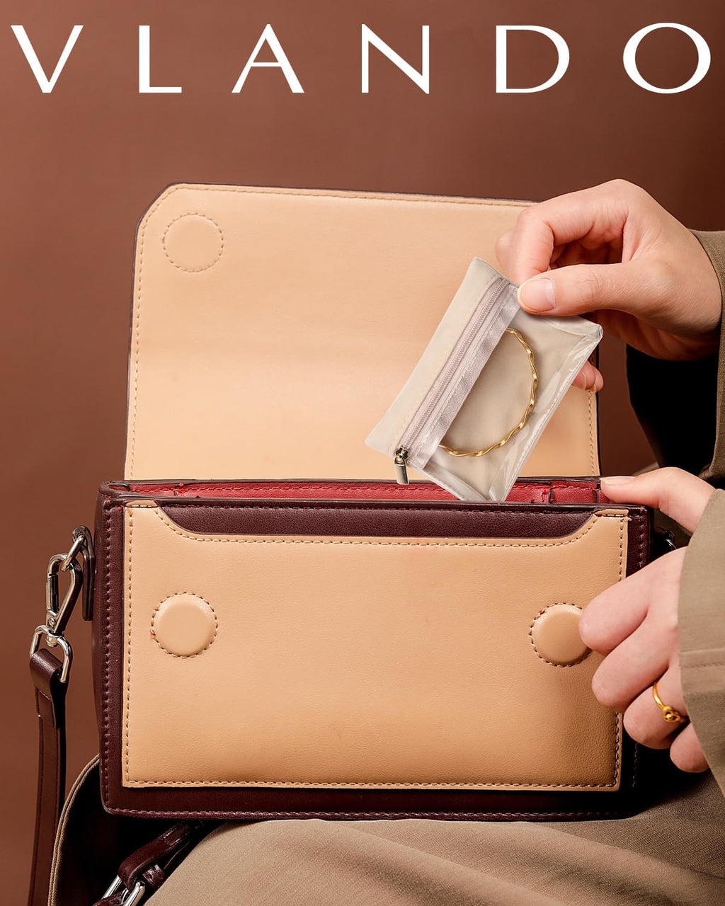 Vlando Travel Jewelry Bags,Jewelry Pouch Bag, Clear velvet zipper pockets Storage Bag Organizer Case for Women Girl Gift 6 Pcs