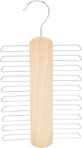 Amazon Basics 20 Bar Wooden Tie Hanger & Belt Rack, Closet Organizer, Natural, 2-Pack