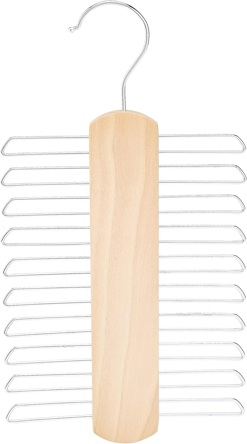 Amazon Basics 20 Bar Wooden Tie Hanger & Belt Rack, Closet Organizer, Natural, 2-Pack