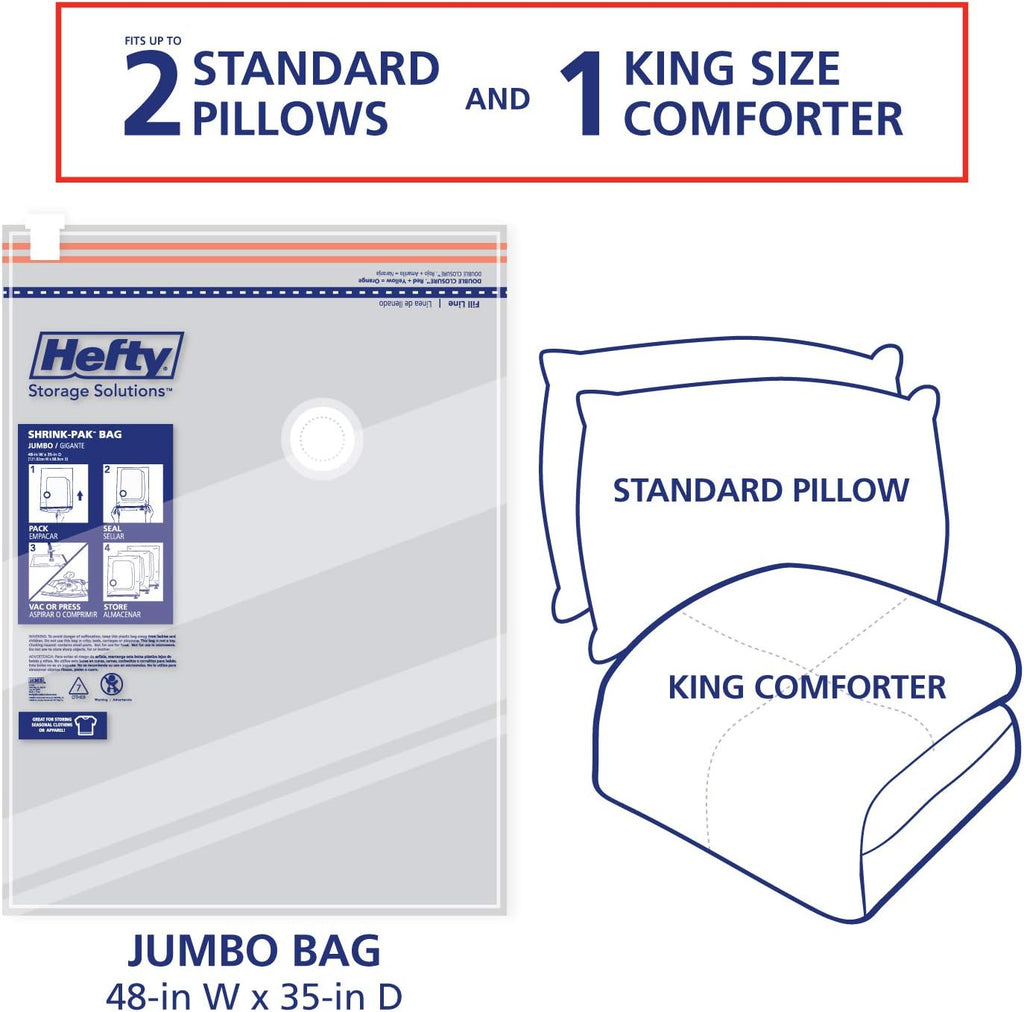 Shrink-Pak Space Bags Vacuum Storage Bags for Bedding Jumbo Compression 3 Pack Clear for Comforters Blankets (3 Jumbo/Bedding Solo)