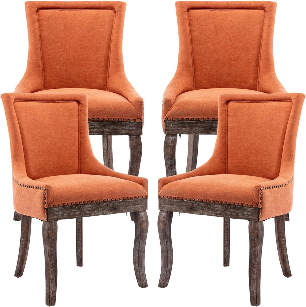 Modern Dining Chairs Set of 4, Fabric Upholstered High Back Chairs with Nailh...