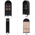 Arched Kitchen Pantry Cabinet, Modern Farmhouse Kitchen Tall Storage Cabinet with Drawers, Adjustable Shelves and Glass Door, Versatile Wooden Cupboard for Dining Room, 71"H x 30"W x 15.75"D, Black