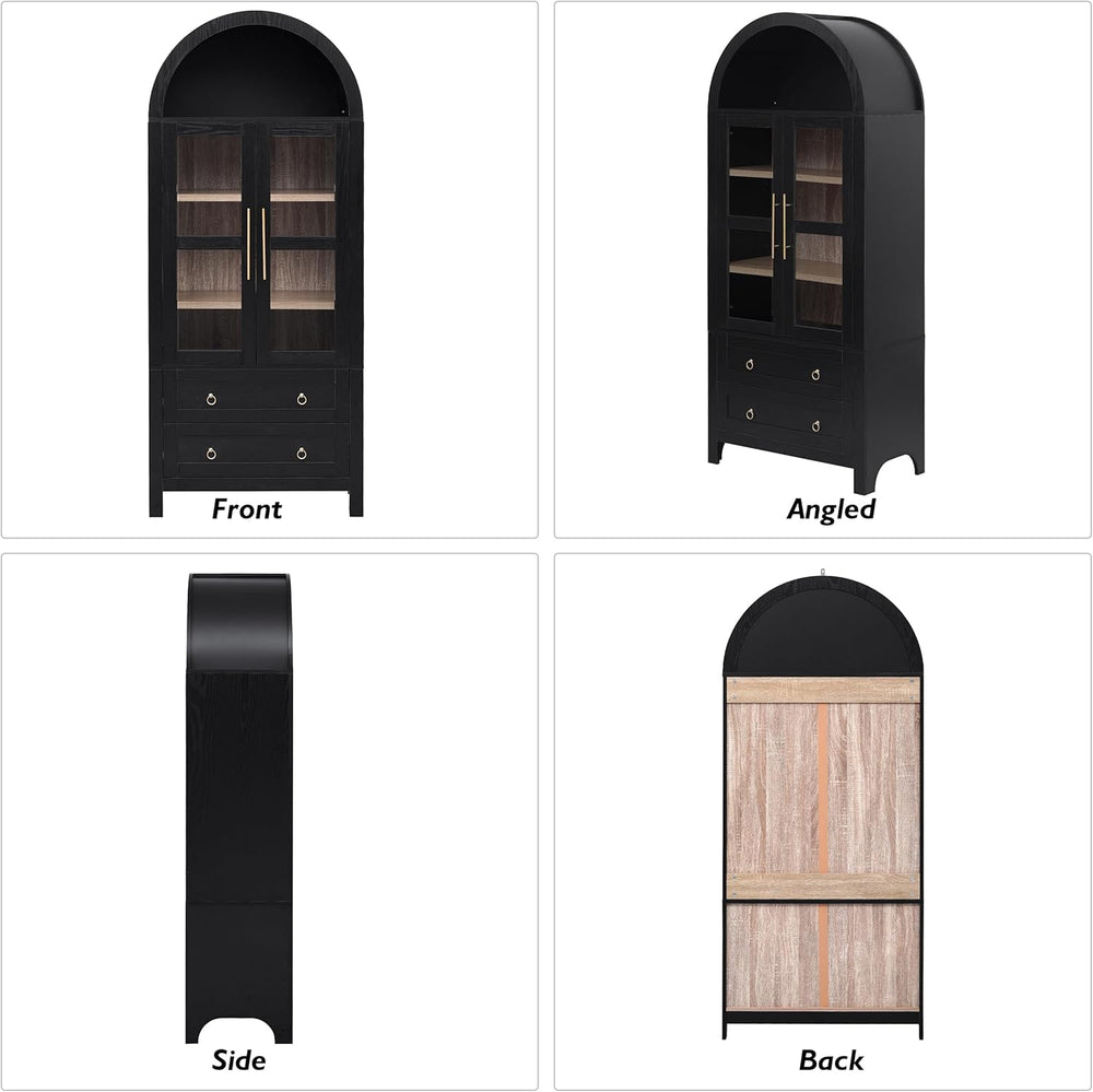 71" Tall Arched Kitchen Pantry Cabinet with 2 Large Drawers, Modern Farm...