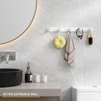 White Coat Rack Wall Hooks for Hanging Heavy Duty Door Hooks with 5 Hooks Key Holder for Wall Hat Rack for Entrance Coat Hook