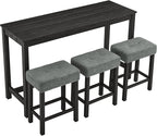 Ball & Cast 4 Piece Kitchen Dining Room Table and Chairs Set, Farmhouse Wooden Counter Height Bar-Sets w/USB Ports & Power Outlet & 3pcs Stools, 59" Sofa-Table Barstool w/Charging Station, Black