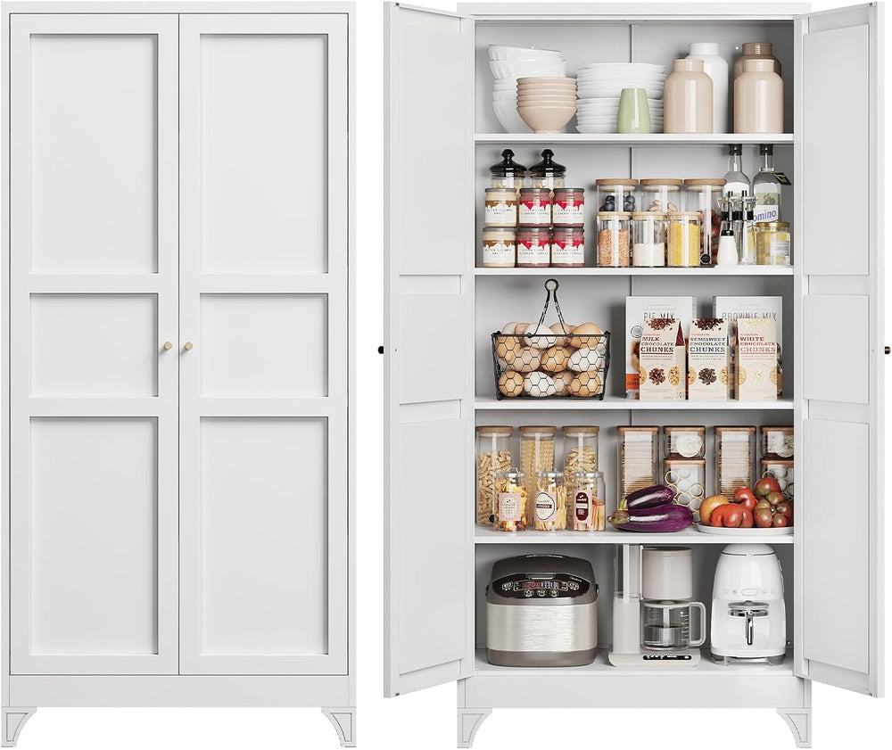 Yizosh Metal Storage Cabinet Kitchen Pantry Cabinet 4 Adjustable Shelves Kitc...