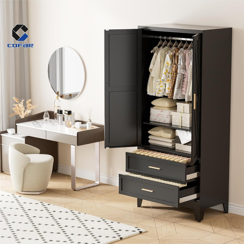 COFaR Armoire Wardrobe Closet with Drawers & Hanging Rod, 71'' Me...