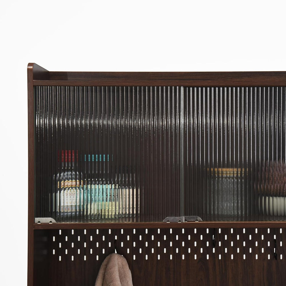 71" Freestanding Kitchen Pantry, Large Dish Storage Cabinet with Fluted ...
